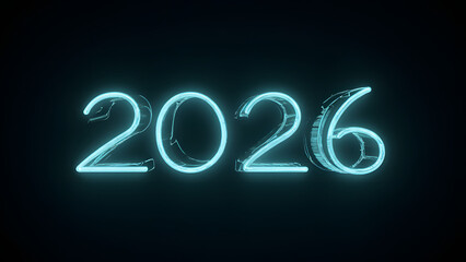 Neon Glow Number 2026: Futuristic Blue Modern Design with Illuminated Digital Art on Dark Background