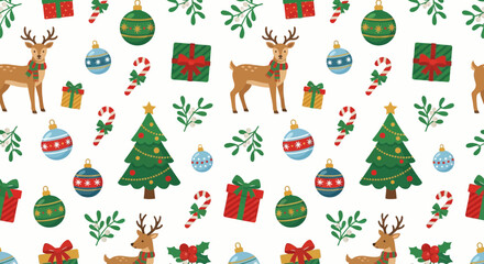 Fototapeta premium Christmas Seamless Pattern with Holiday Icons