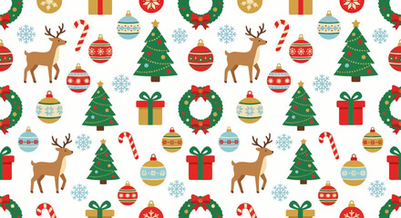 Fototapeta premium Christmas Seamless Pattern with Holiday Icons