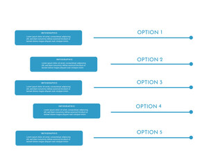 Horizontal infographic with five linear options connected by lines and dots, structured layout for process steps, stages, or comparison.