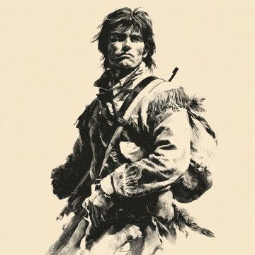 Davy Crockett: Legendary American Frontiersman, Iconic Pioneer and Patriot in Retro Illustration