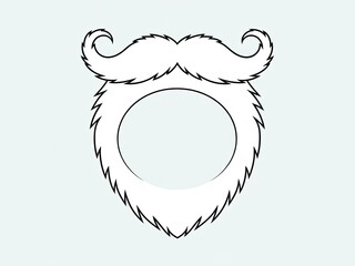 A black line drawing of a beard and mustache on a light blue background with a circular cutout in the center of the beard with illustration and icon