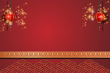 Chinese New Year background with lanterns and ornaments. Vector illustration.
