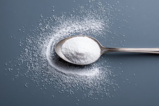 Boric Acid Crystals: Top View of Powder in Spoon, Highlighting Chemical Safety for Health Care and Laboratory Use
