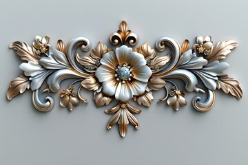 Symmetrical Gold and Silver Floral Ornament with Gem Photo