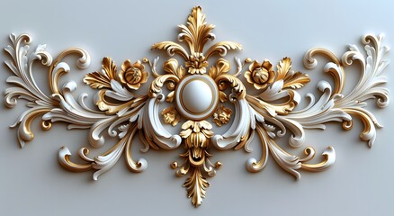 Ornate Gold and White Decorative Architectural Element Photo