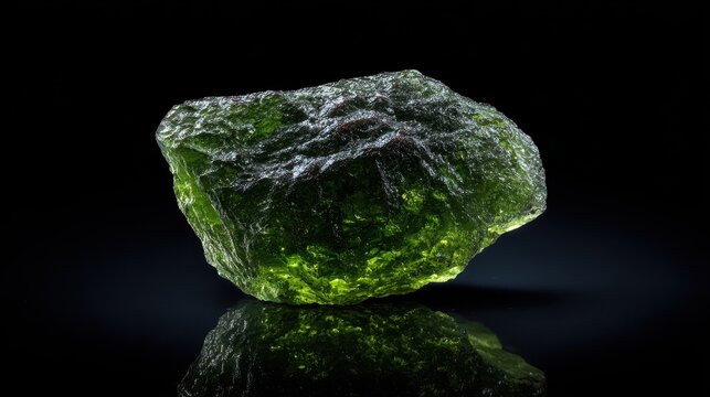 Moldavite: Luxury Green Crystal Gem for Healing and Geology Enthusiasts, Isolated on Elegant Background