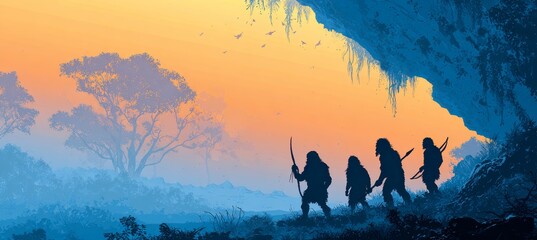 Caveman ready hunting illustration. Generative AI technology.	
