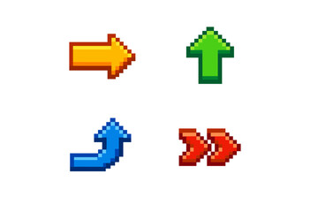 Pixel art arrows in various colors and directions for digital interfaces and games