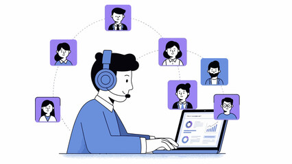 Customer service representative working with multiple clients online