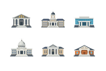 Fototapeta premium Collection of diverse government and public building illustrations on a white background