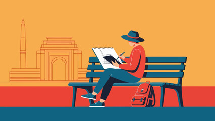 Creative person sketching at India Gate in New Delhi