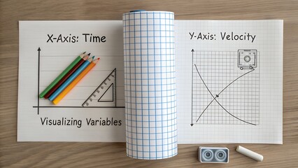 Roll of graph paper and math supplies on a wooden table