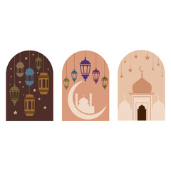Oriental style Islamic ramadan kareem and eid mubarak windows and arches