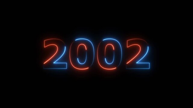 Glowing Blue, Red Neon Calendar 2002 Text Animation Futuristic 4K Visual Video.