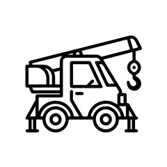 crane truck as a simple single icon logo, cartoon coloring page, line art, vector illustration, isolated on transparent background