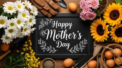 Happy mother's day celebration with flowers and eggs