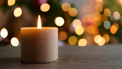 Close Up Of One Burning Advent Candle On A Table Blurry Background