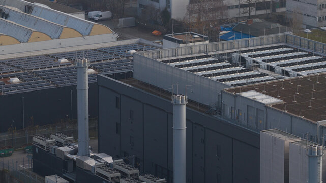 Aerial Close-Up of Berlin Data Center Cooling and Backup Power Systems