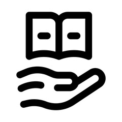 Hand Holding Book Modern Line Icon. Professional minimal vector symbol representing reading learning education and knowledge sharing.