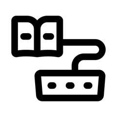Book And Keyboard Modern Line Icon. Professional minimal vector symbol representing digital learning typing education and online study.