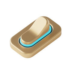 Minimal gold toggle button with subtle blue glow, shown as a clean 3D UI element. Isolated PNG clipart for software controls, dashboards, mobile apps, and modern digital interfaces.