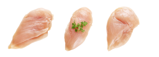 Raw chicken breast pieces on transparent background for culinary inspiration and recipes