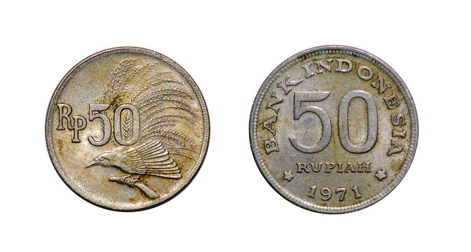 Coin 50 rupees. Indonesia. Bird of paradise