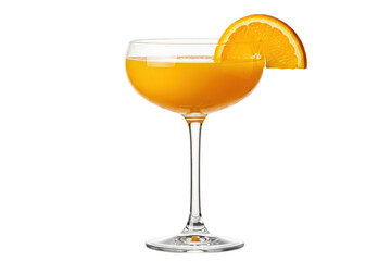 orange citrus cocktail in a coupe glass with an orange slice garnish, isolated cutout
