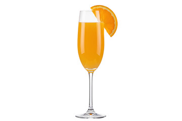 orange mimosa-style citrus cocktail in a champagne flute with orange slice garnish, isolated cutout
