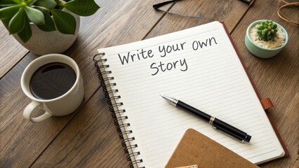 Write Your Own Story Notebook with Pen and Coffee