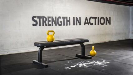 Yellow Kettlebells and Weight Bench in Gym