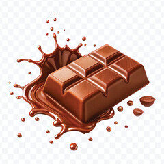 realistic 3d dark chocolate bar with chocolate cream splash in different style isolated on transparent background