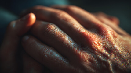 Fototapeta premium Emotional support close-up, hands offering a comforting gesture during an intense emotional conversation.