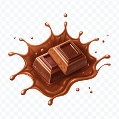 realistic 3d dark chocolate bar with chocolate cream splash in different style isolated on transparent background