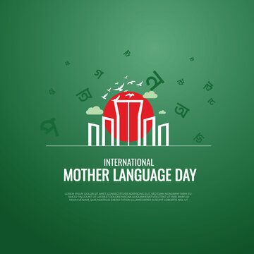 Colorful and modern vector poster celebrating International Mother Language Day. Features typography in multiple languages, cultural symbols,  and abstract elements.
