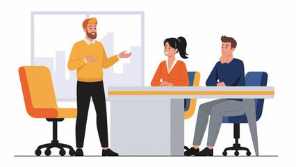 Businessman presenting to colleagues in modern office setting