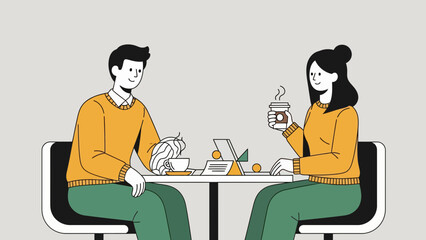 Colleagues enjoying casual meeting over coffee in modern workspace