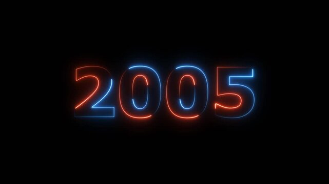Glowing Blue, Red Neon Calendar 2005 Text Animation Futuristic 4K Visual Video.
