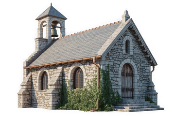 Fototapeta premium Rustic Stone Chapel with Bell Tower on Transparent Background