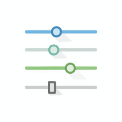 Four horizontal sliders with different colored lines and round or rectangle toggles