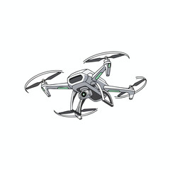 Illustration of a gray and white drone with four propellers, isolated on white