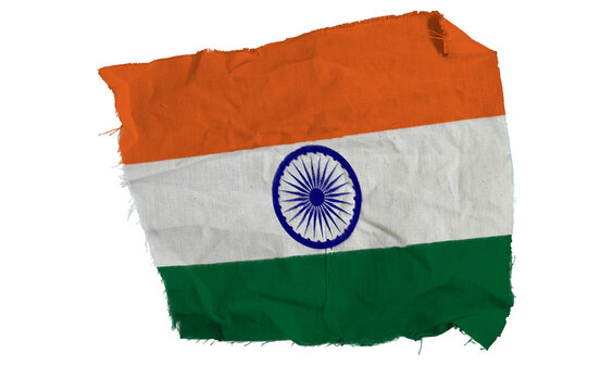 Indian Flag Fabric Texture With Orange White Green Stripes And Blue Chakra Symbol