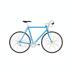 A minimalist illustration of a blue road bike against a white background