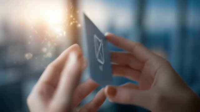 Hands Holding Digital Mail Icon Card Concept
