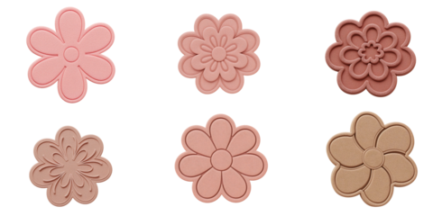 set of six different brown and pink flower shapes