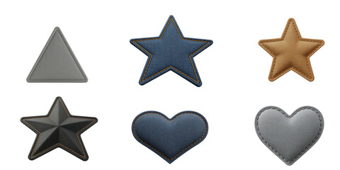 leather shapes icons with stitching isolated on white