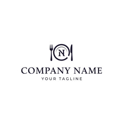 Obraz premium Elegant Restaurant Logo with Initial N on Plate, Fork, and Knife Design.