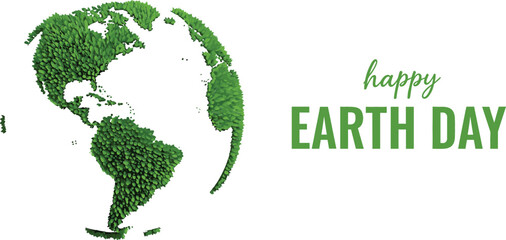 Happy Earth Day vector illustration featuring a green leaf textured planet globe isolated on white background for environmental awareness and conservation projects.