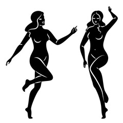 Silhouette of a nice lady, she is standing. The girl has a beautiful naked figure. The woman is a young sexy and slender model. Vector illustration.